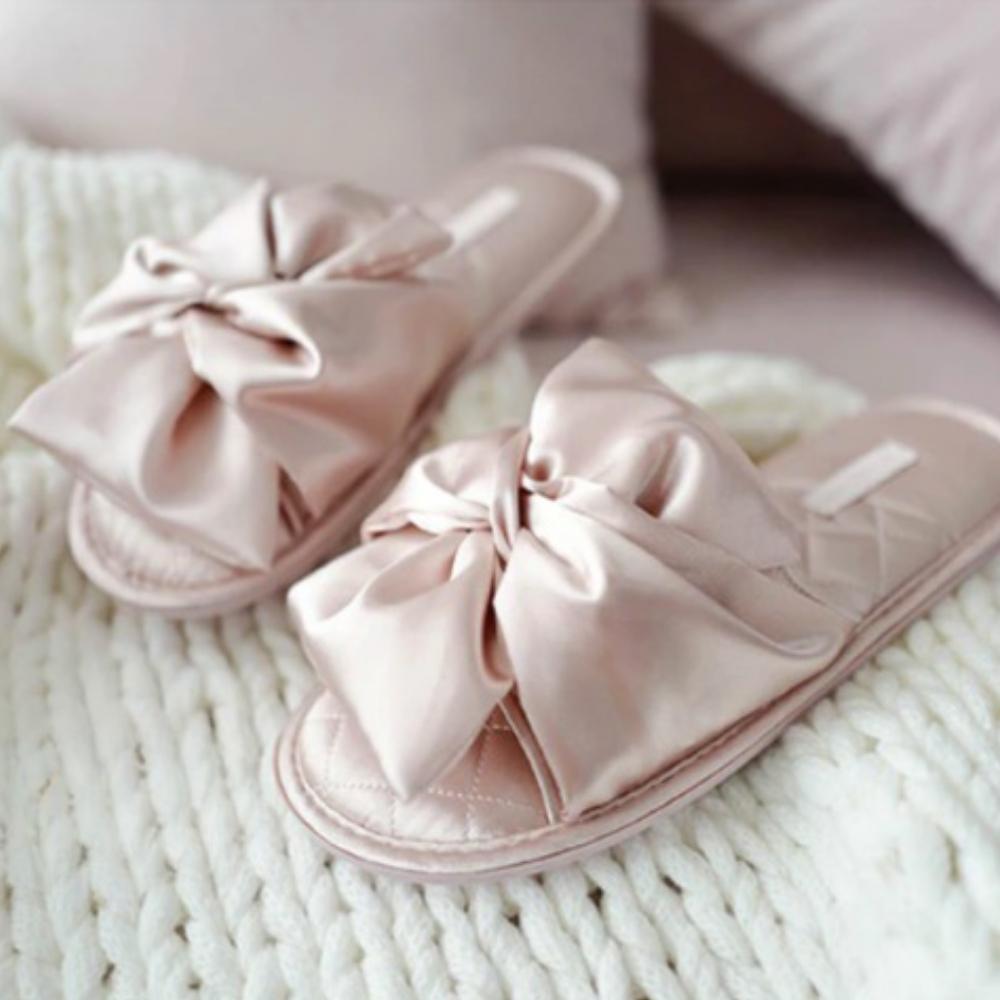 Women's Satin Bow Slippers