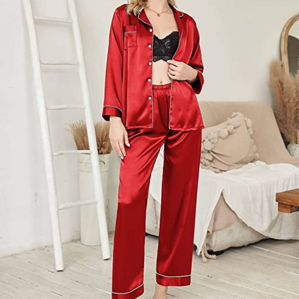 Women's Long Sleeve Satin Pyjamas: image 4